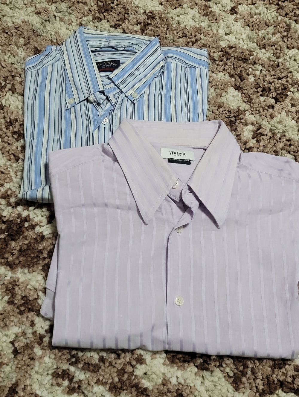 Versace & Paul Shark Men's Striped Dress Shirts - Lavender and Blue Size 15.5 39